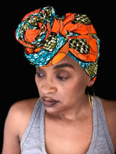 Load image into Gallery viewer, Orange &amp; Turquoise Headwrap
